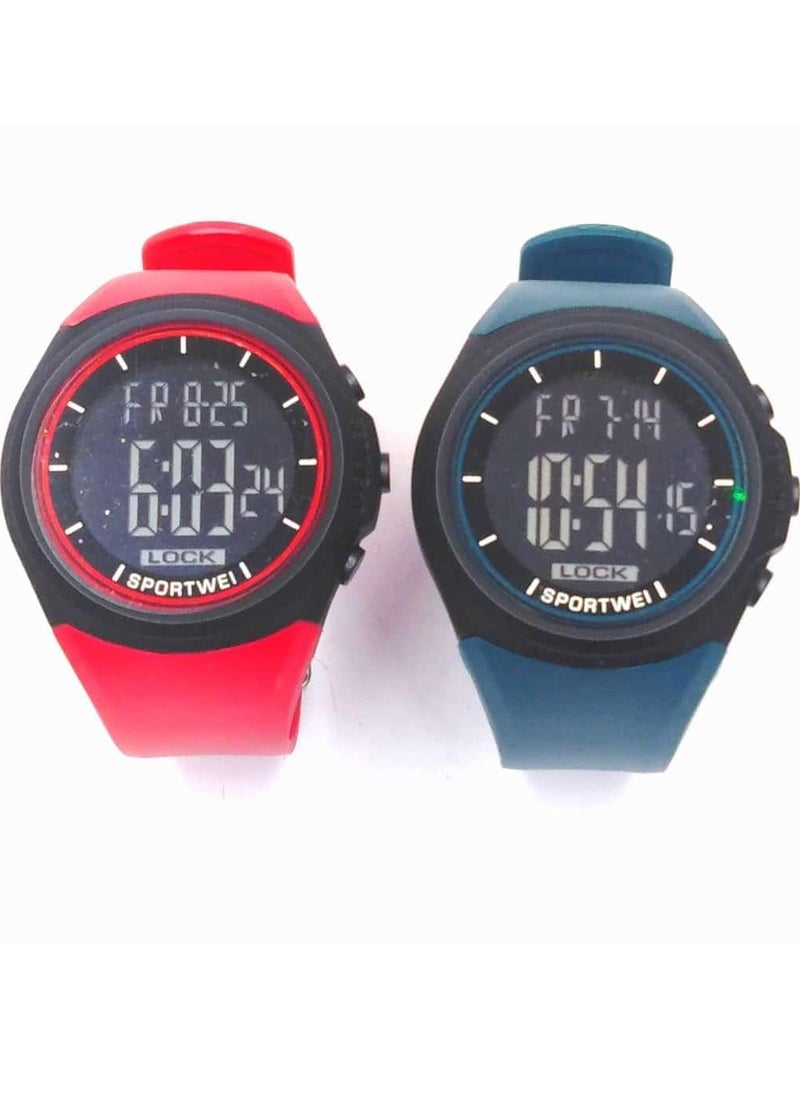 Digital Sports Watches, Assorted Colors, Set of 5