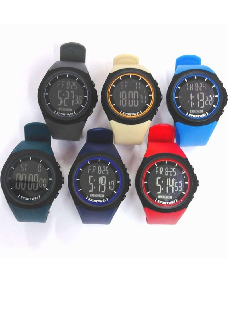 Digital Sports Watches, Assorted Colors, Set of 10