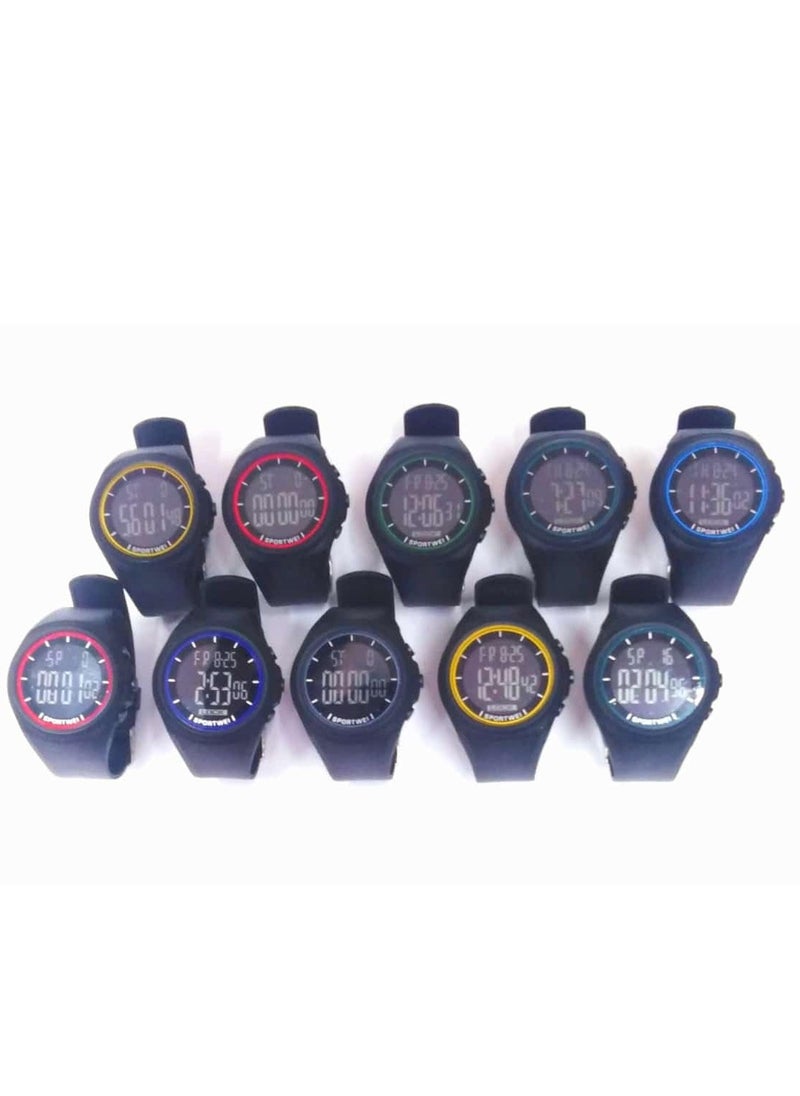 Digital Sports Watches, Assorted Colors, Set of 10