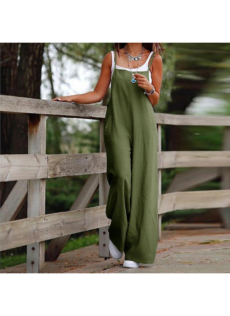 Summer 2023 Solid Color Jumpsuit with Pockets Army Green