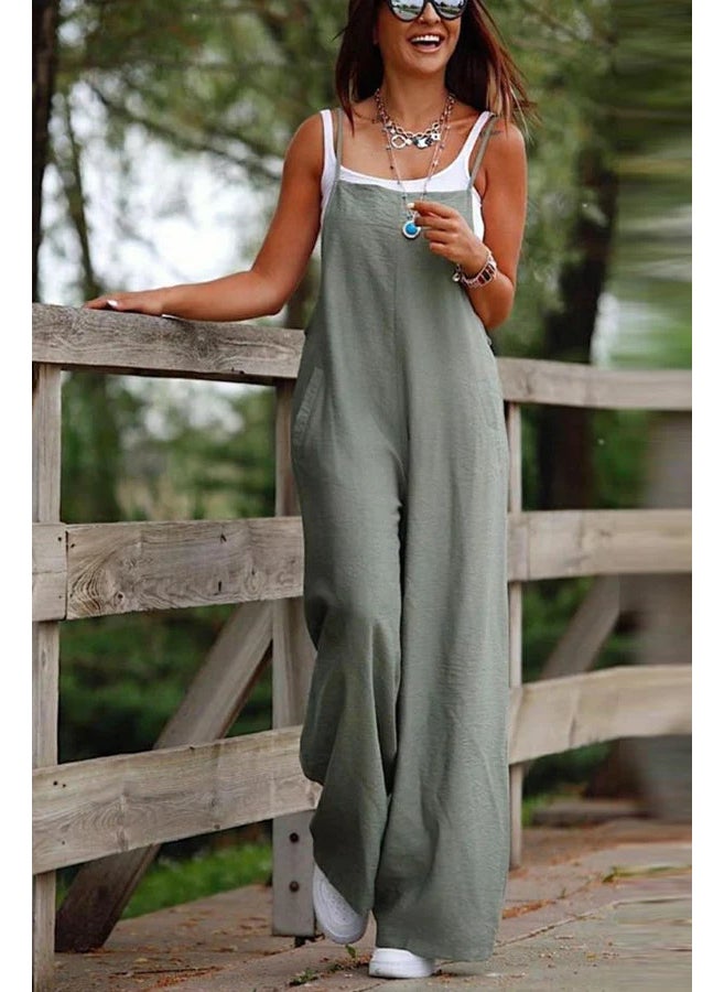 Summer 2023 Solid Color Jumpsuit with Pockets Greyish green