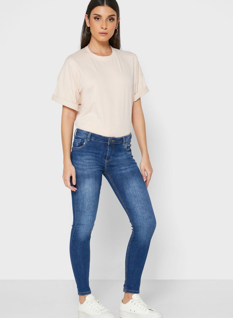 Mid Wash Skinny Jeans Blue