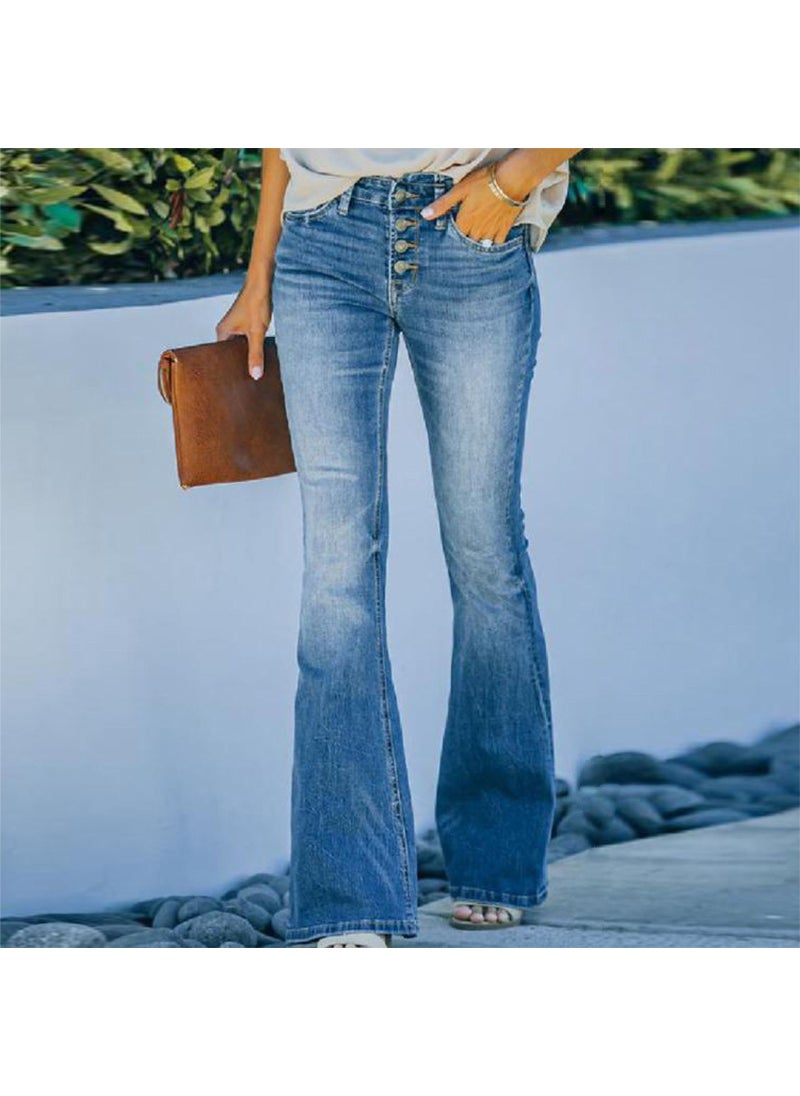 2024 High Waist Jeans Bell Bottoms for Women Denim Blue