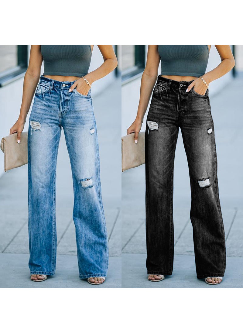 Fashion Ripped Denim Jeans for Women Black C9-3