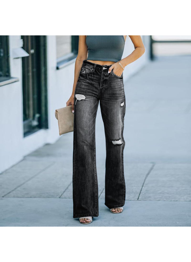 Fashion Ripped Denim Jeans for Women Black C9-3