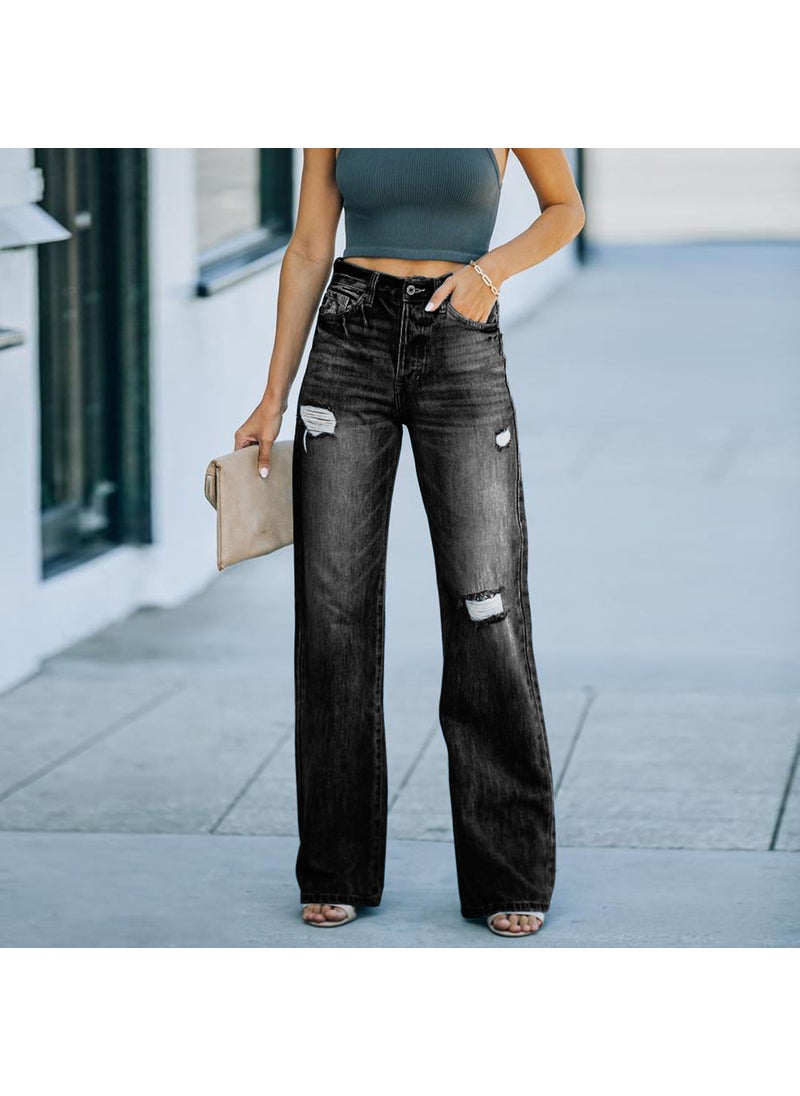 Fashion Ripped Denim Jeans for Women Black C9-3