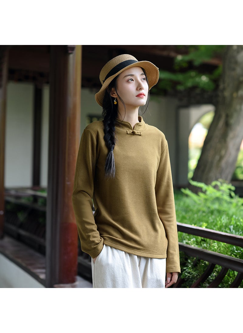 Chinese Style Velvet Top for Women Autumn Winter Nostalgia powder