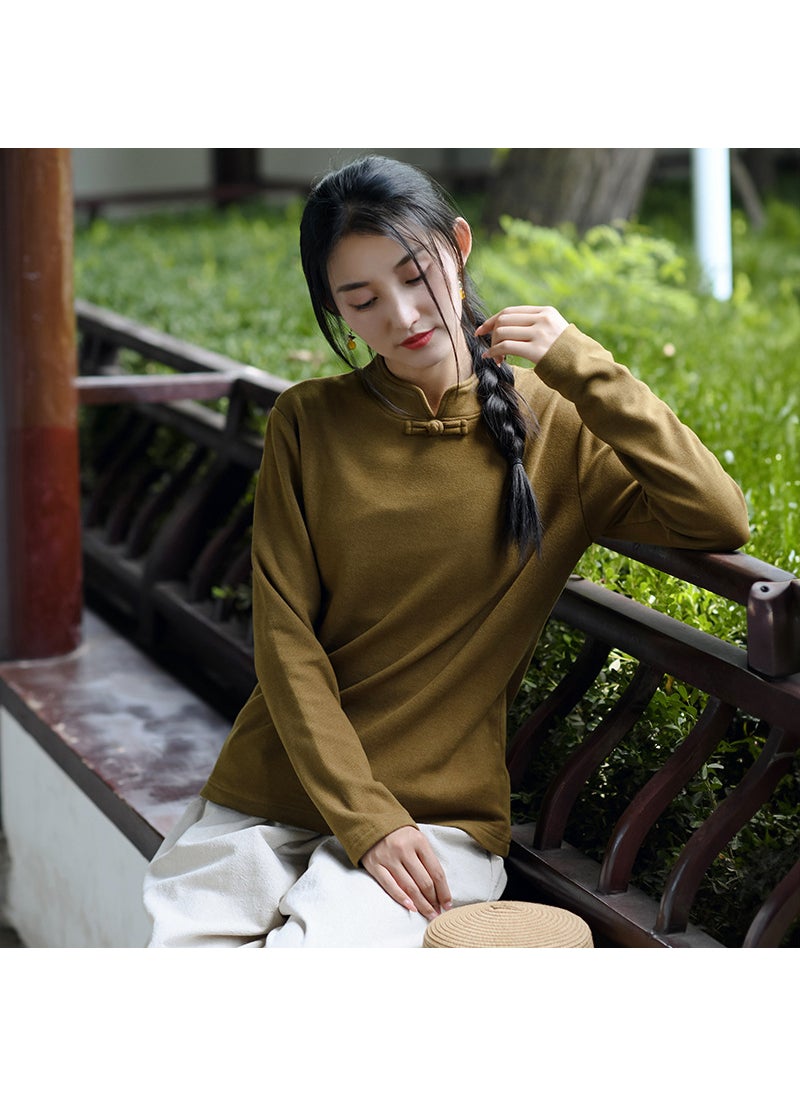 Chinese Style Velvet Top for Women Autumn Winter Nostalgia powder