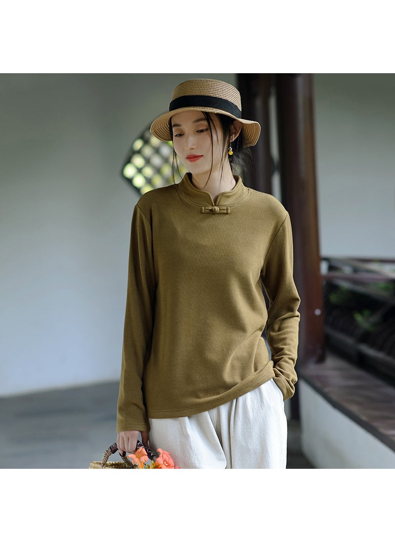 Chinese Style Velvet Top for Women Autumn Winter Nostalgia powder