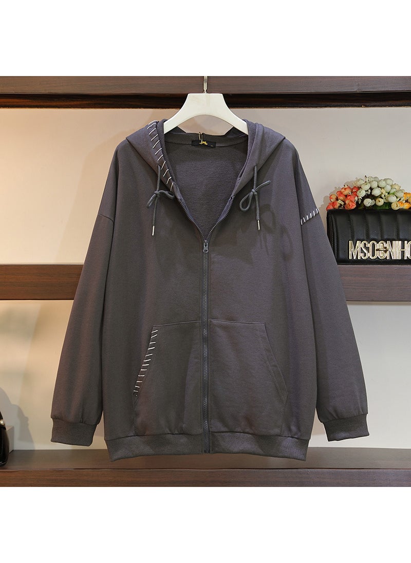 Plus Size Hoodie Zip-Up Slimming Jacket 63426 Grey