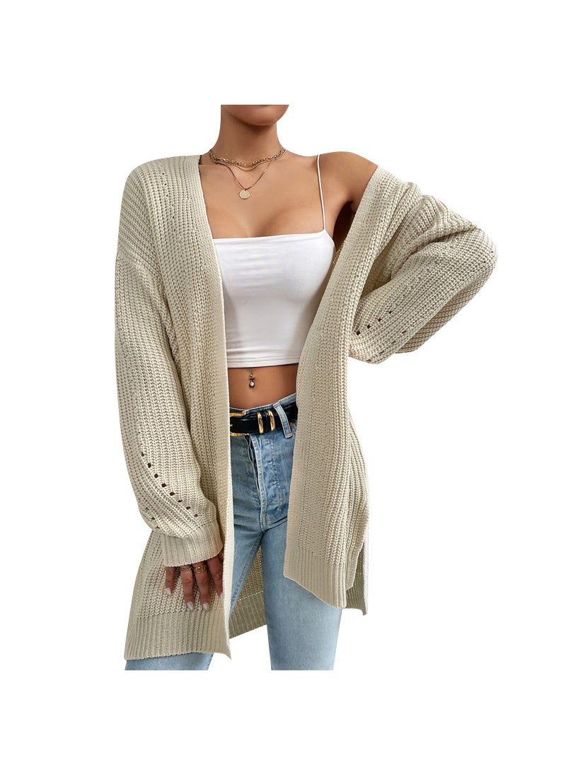 Autumn Winter 2023 Loose Mid-Long Cardigan V-neck Sweater Apricot Sweater Coat