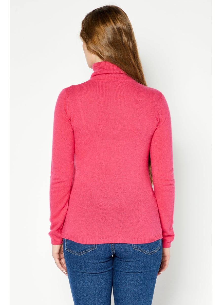 Women High Neck Long Sleeve Brand Logo Sweater, Pink