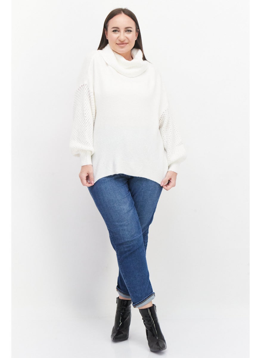 Women Plus Size Turtle Neck Knitted Sweater, White