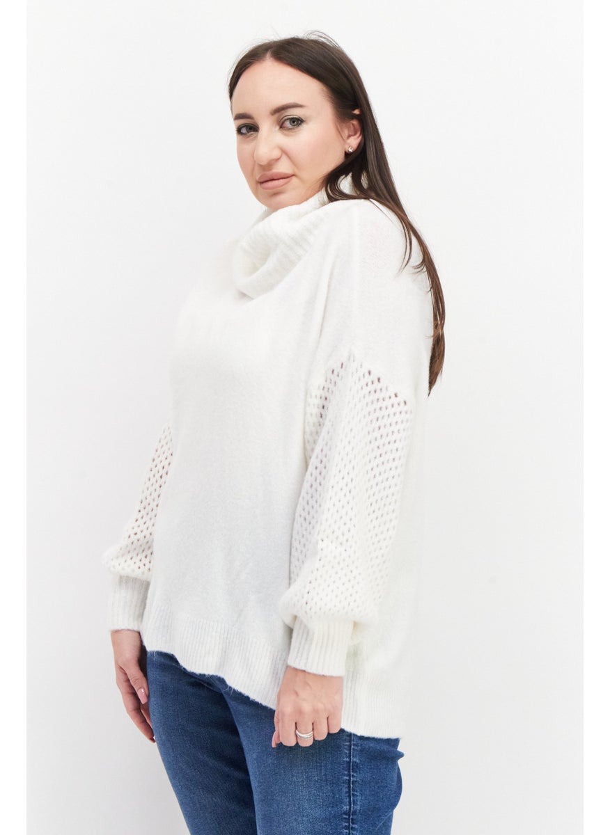 Women Plus Size Turtle Neck Knitted Sweater, White