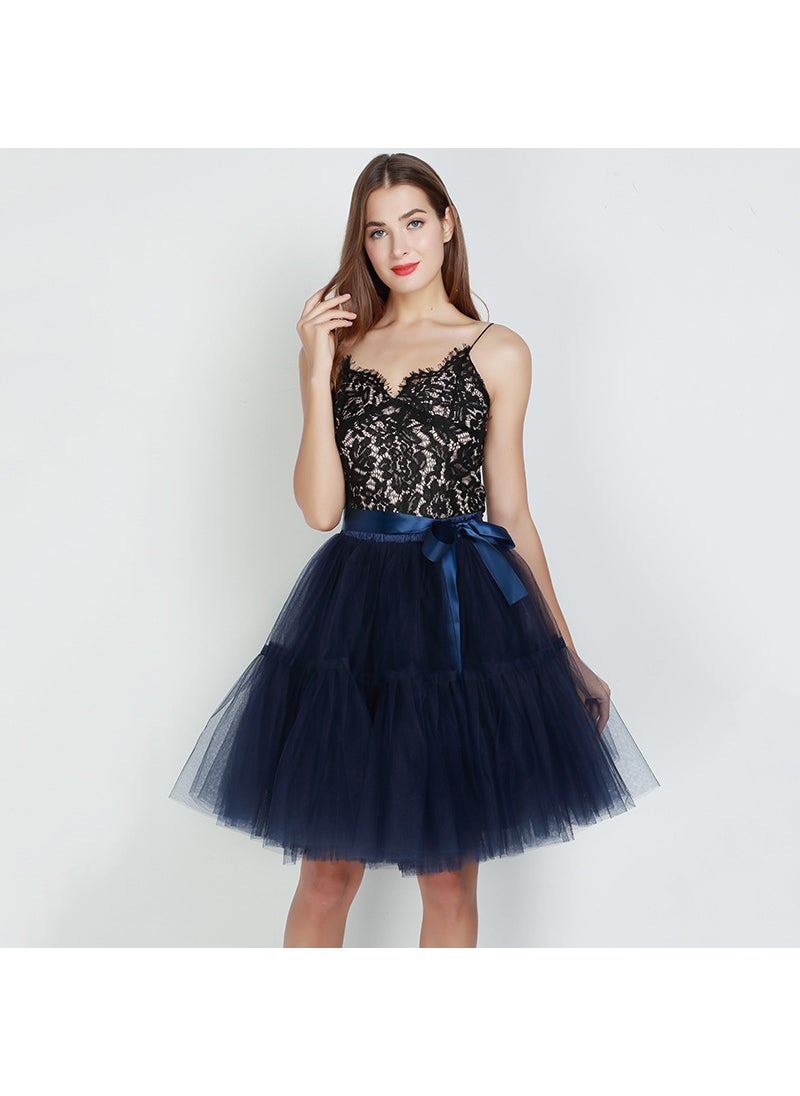 Womens Tulle Tutu Skirt Bridesmaid Multi-Layer Navy blue