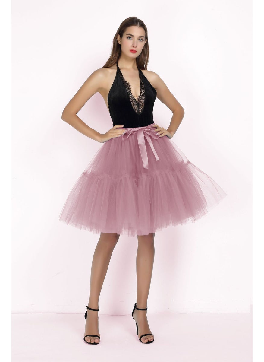 Womens Tulle Tutu Skirt Bridesmaid Multi-Layer Dirty powder