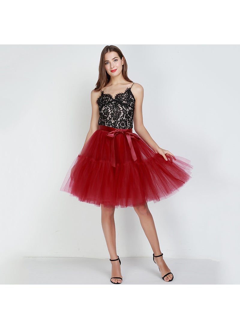 Womens Tulle Tutu Skirt Bridesmaid Multi-Layer Wine Red