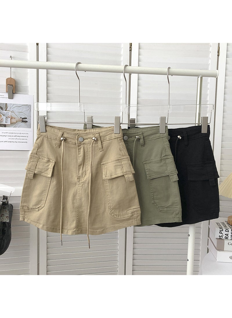 Spicy Girl Drawstring Denim Skirt Summer 2023 Army Green [Garib Lining]]