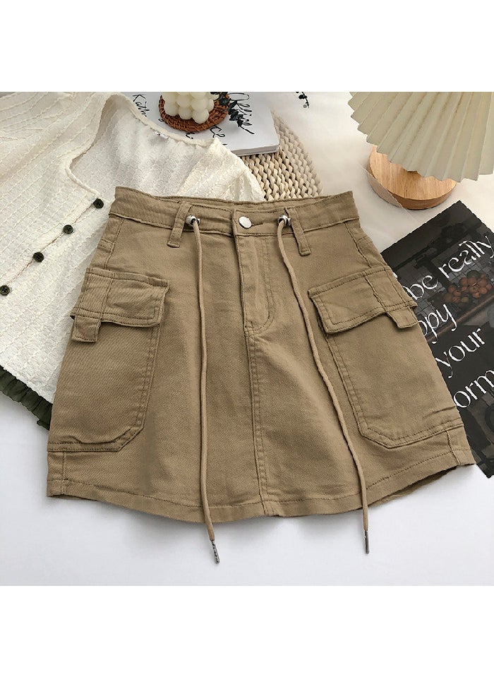 Spicy Girl Drawstring Denim Skirt Summer 2023 Army Green [Garib Lining]]