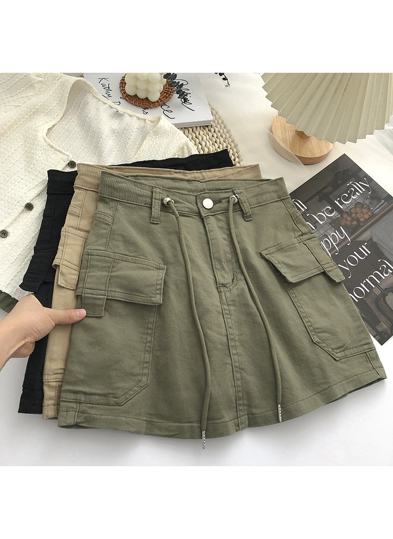 Spicy Girl Drawstring Denim Skirt Summer 2023 Army Green [Garib Lining]]