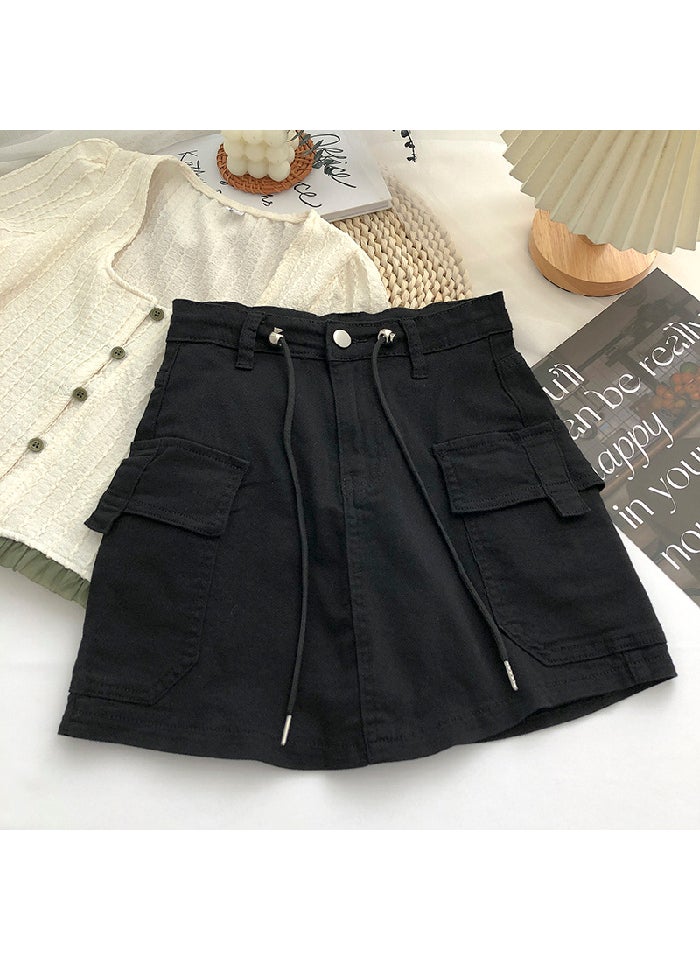 Spicy Girl Drawstring Denim Skirt Summer 2023 Army Green [Garib Lining]]