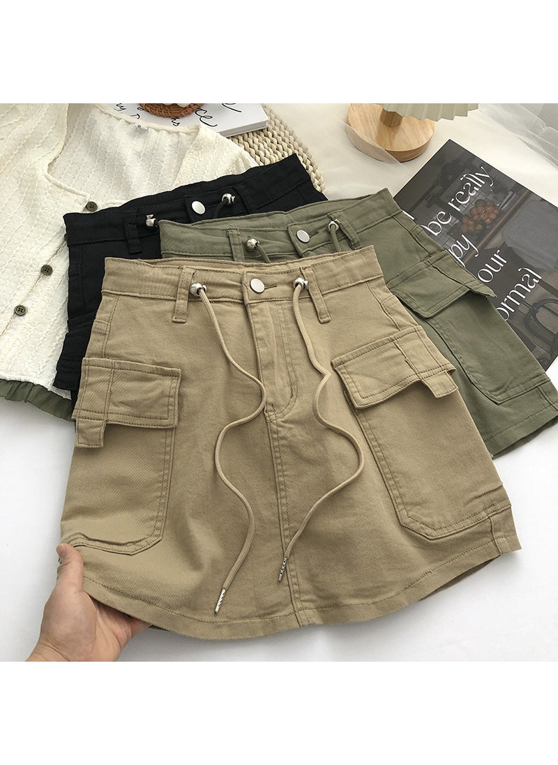 Spicy Girl Drawstring Denim Skirt Summer 2023 Army Green [Garib Lining]]