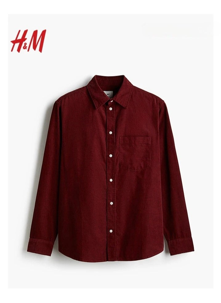 HM Autumn New Loose Fit Pure Cotton Long Sleeved Corduroy Shirt