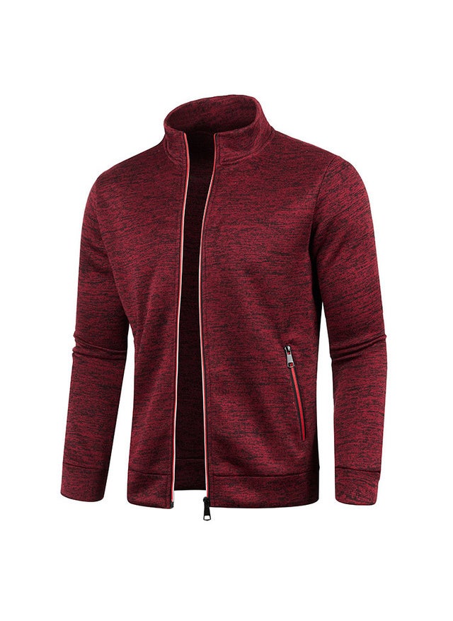 Autumn Winter Mens Zip Cardigan Sweater Wine red