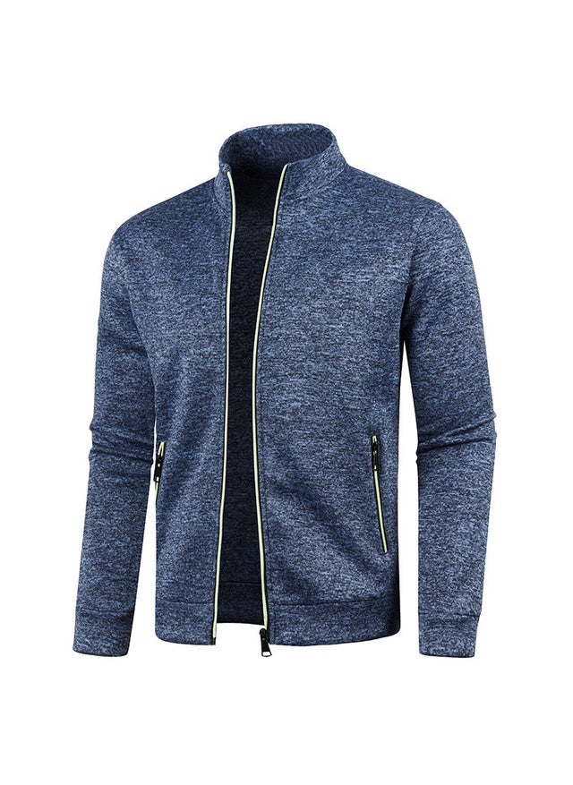 Autumn Winter Mens Zip Cardigan Sweater Navy blue