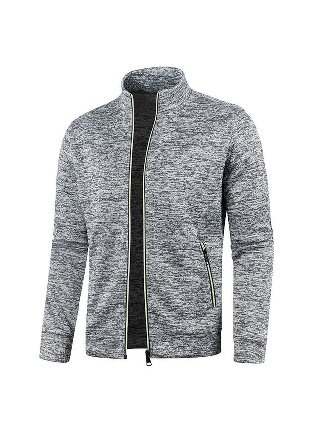 Autumn Winter Mens Zip Cardigan Sweater Light gray