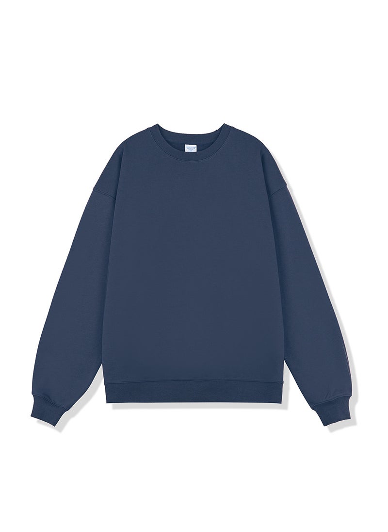 2024 Fall Winter 450G Mens Solid Sweatshirt Heavyweight Loose Fit Haze Blue