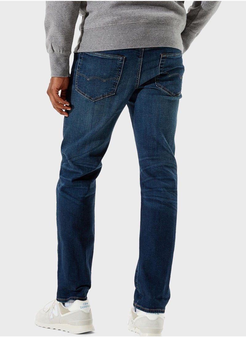 Mid Wash Straight Fit Jeans