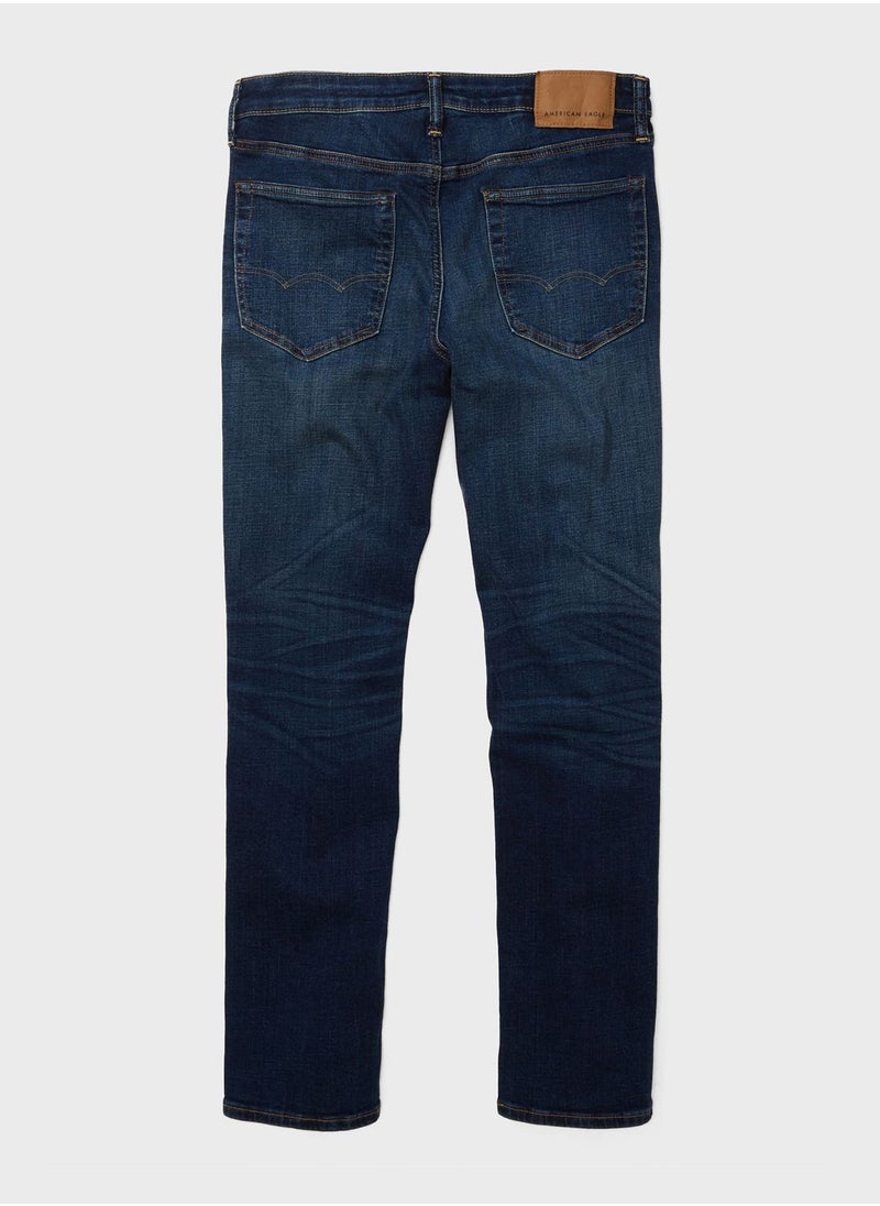 Mid Wash Straight Fit Jeans