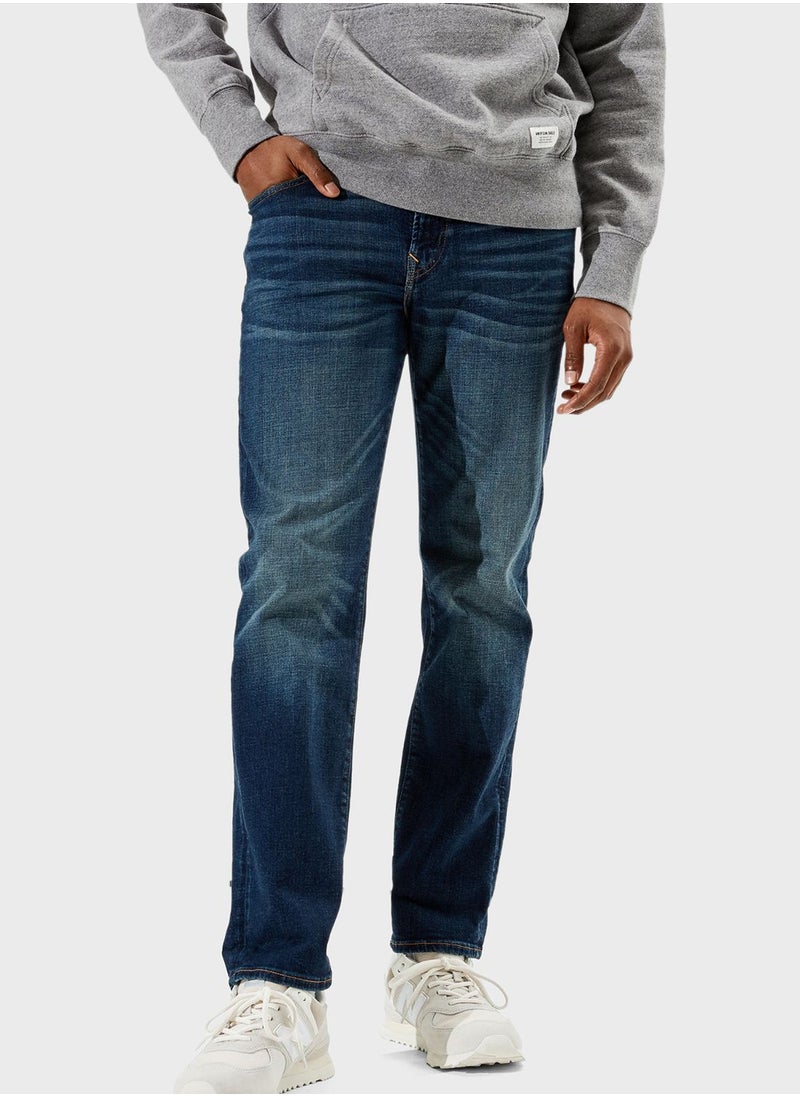 Mid Wash Straight Fit Jeans