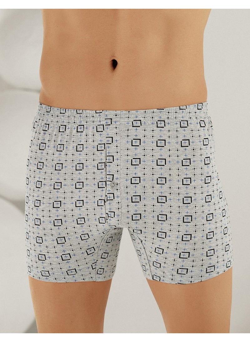 Men's Patterned Combed Cotton Buttoned Boxer ME010