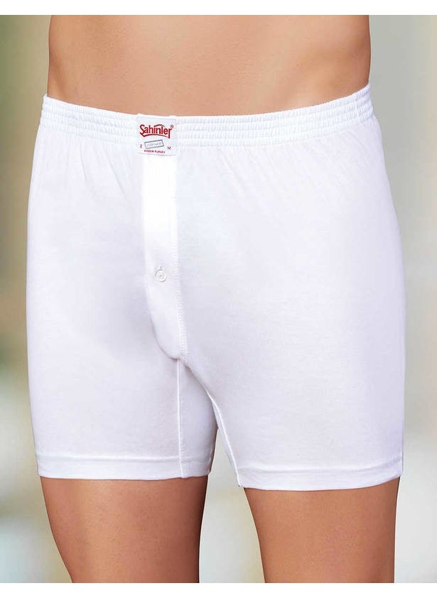 White Cotton Front Button Men's Boxer ME010