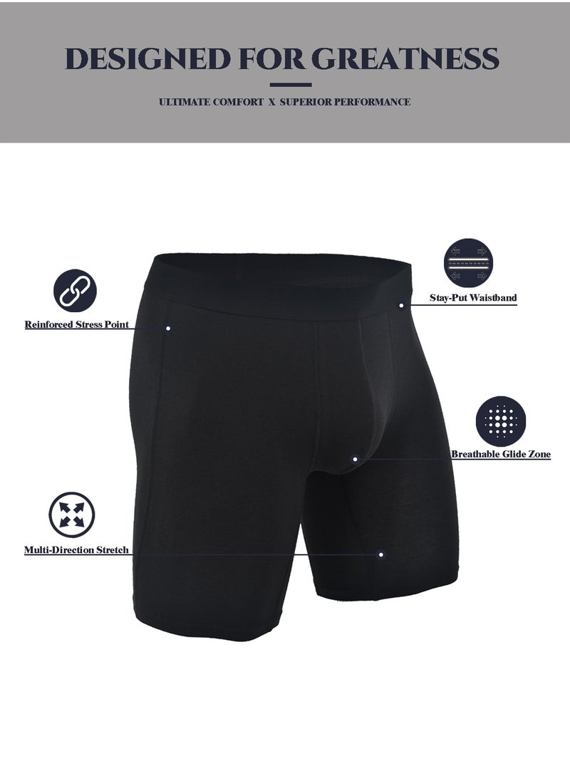 Men's 5-Pack Boxer Briefs - Mid-Rise, Anti-Chafing Stretch Cotton, Breathable Athletic Underwear in Pure Black - Available in M