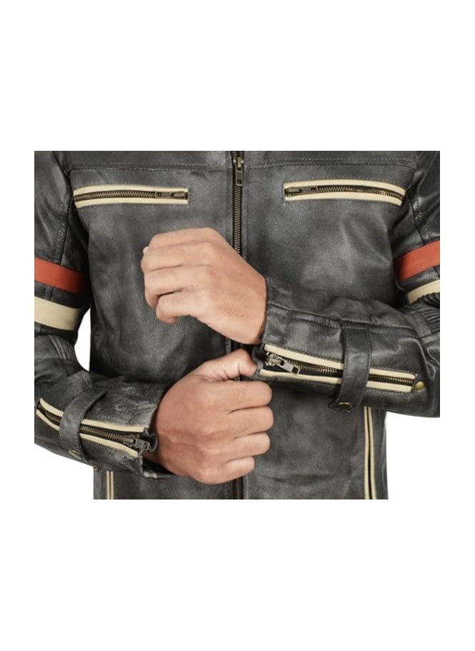 Cafe Racer Jacket Vintage Motorcycle Retro Moto Distressed Leather Jacket | Distressed Motorcycle Jacket Men