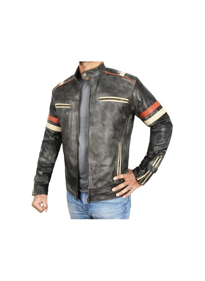 Cafe Racer Jacket Vintage Motorcycle Retro Moto Distressed Leather Jacket | Distressed Motorcycle Jacket Men