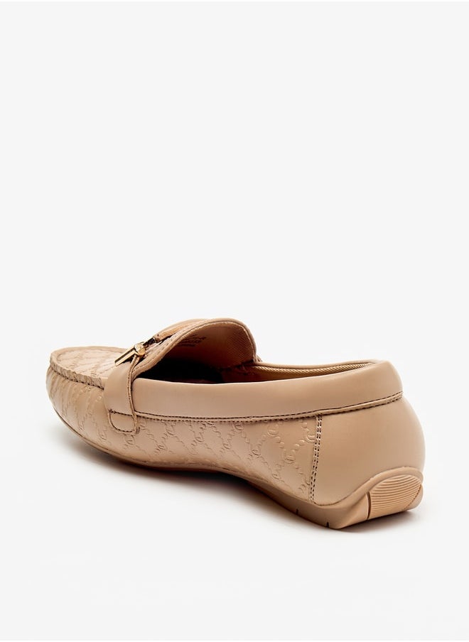 Textured Slip-On Moccasins with Metal Accent