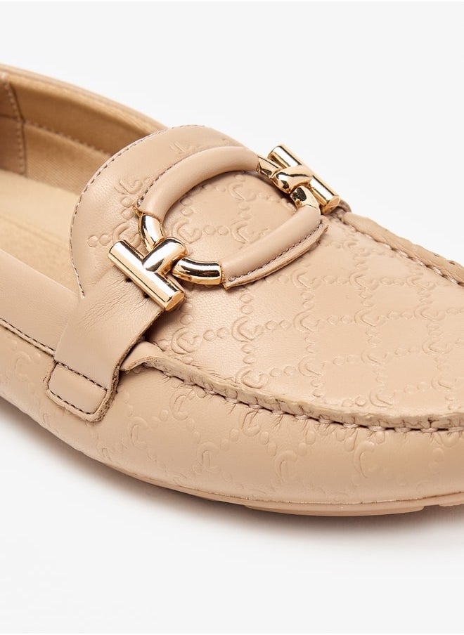 Textured Slip-On Moccasins with Metal Accent