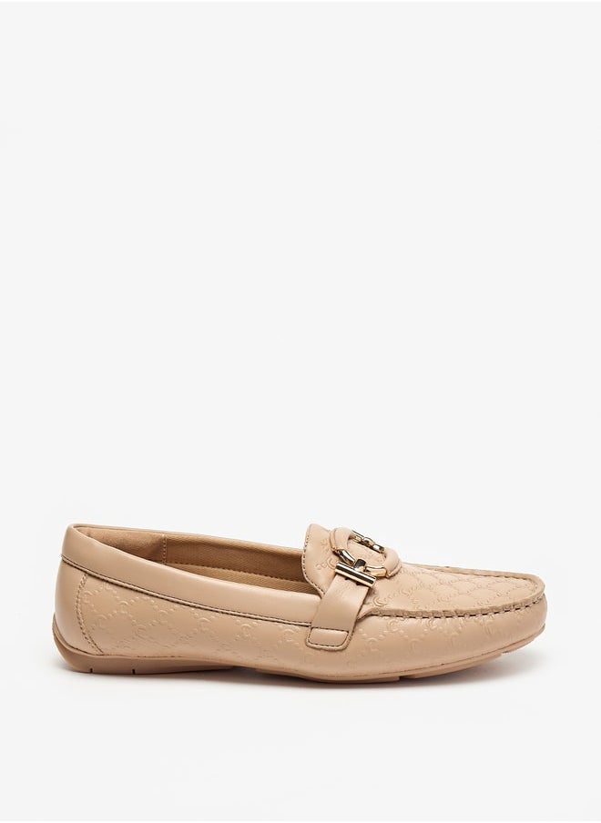 Textured Slip-On Moccasins with Metal Accent