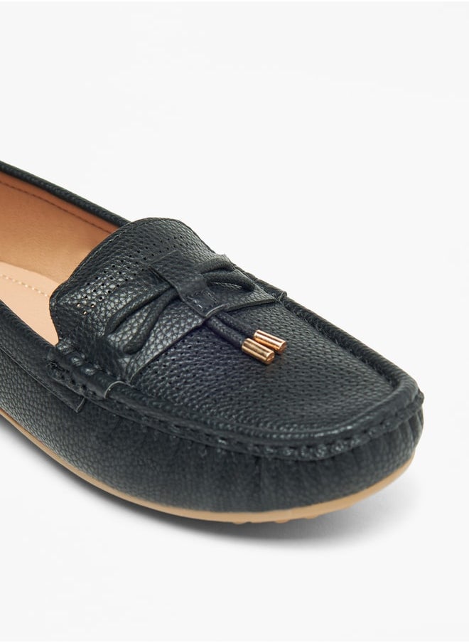 Textured Slip-On Loafers with Tassel Detail