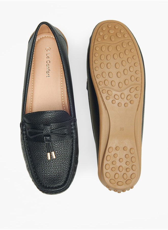 Textured Slip-On Loafers with Tassel Detail