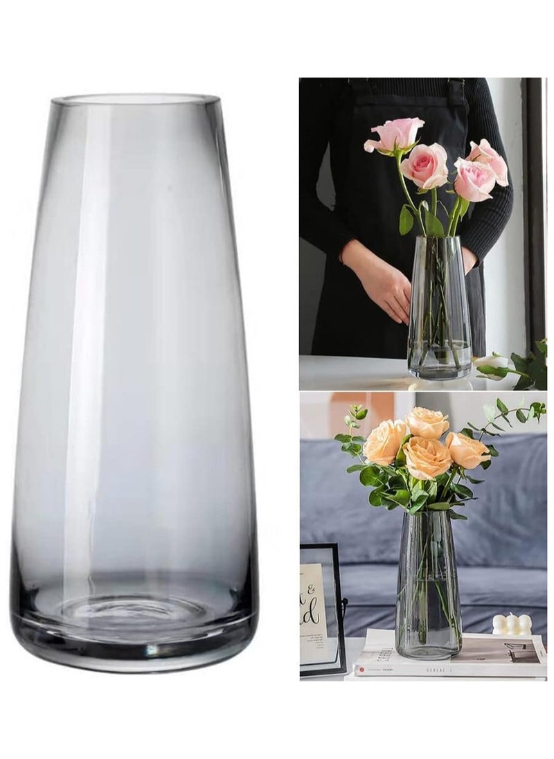 Ins Modern Glass Vase Irised Crystal Clear Glass Vase for Home Office Decor (Crystal Grey)