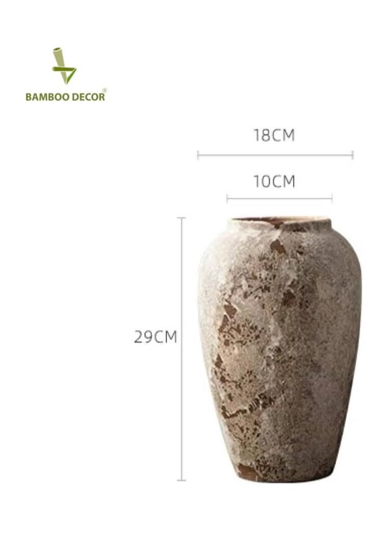 Bamboo Decor |  Ceramic Vase _ Minimalist Design _Japanese  Style ceramic embossed Rustic pattern  suitable for Dried Plants _ Boho Décor For Dining-Console-Accent Table color(Classic B Retro 29 CM)