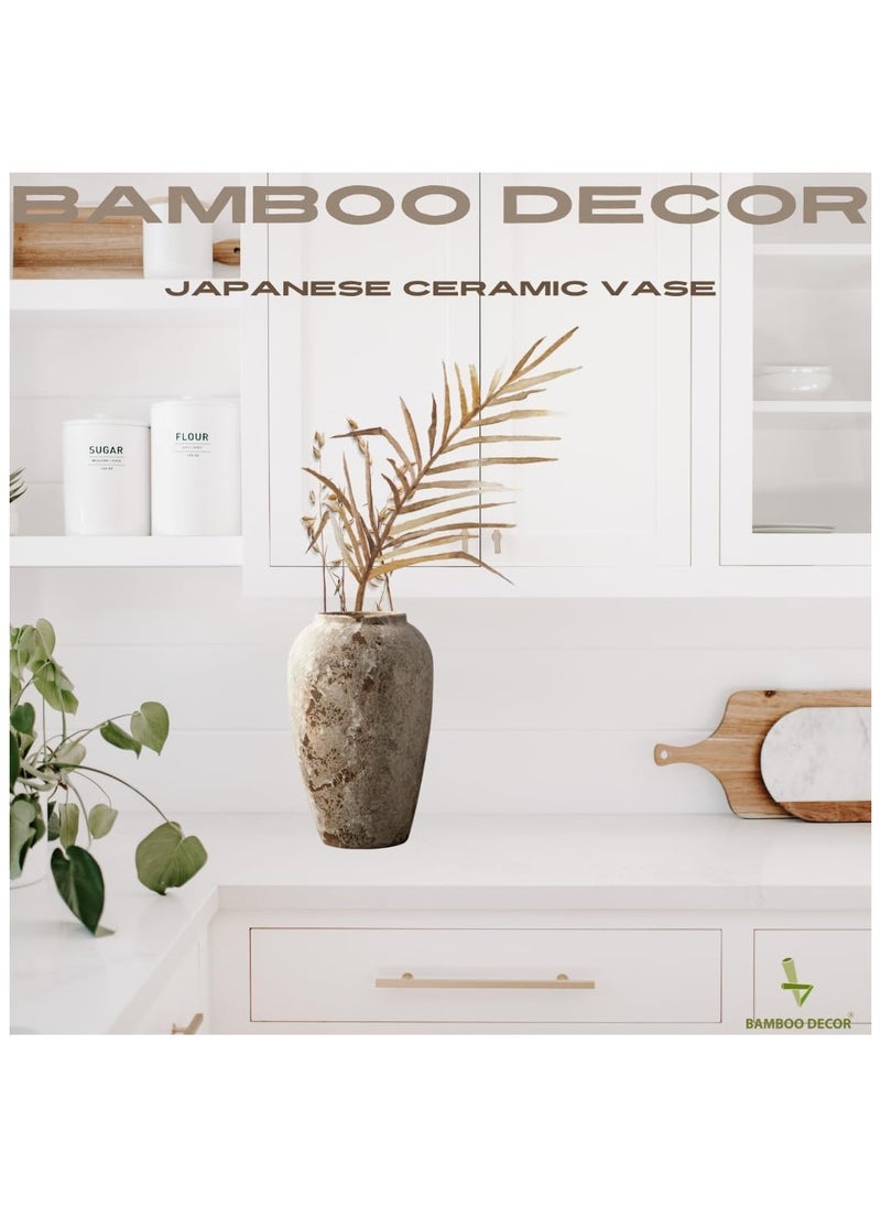 Bamboo Decor |  Ceramic Vase _ Minimalist Design _Japanese  Style ceramic embossed Rustic pattern  suitable for Dried Plants _ Boho Décor For Dining-Console-Accent Table color(Classic B Retro 29 CM)