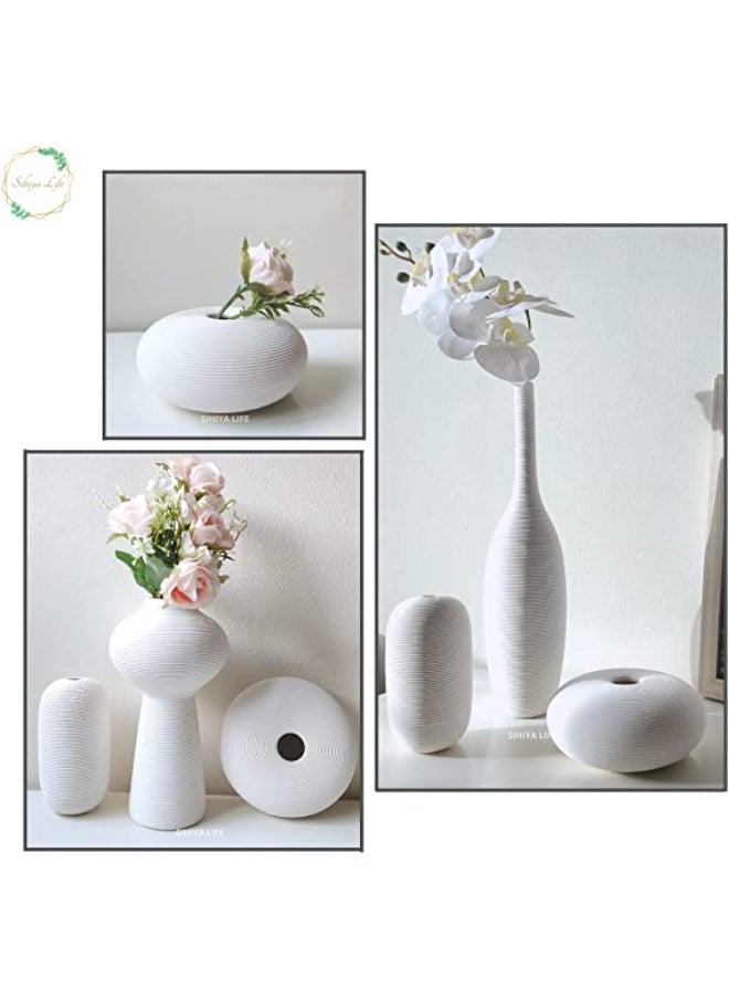 Embossed Line Ceramic Vase with 20 pcs White Vase Fillers for Flower Arrangements