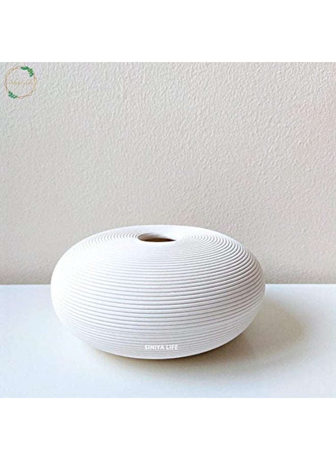 Embossed Line Ceramic Vase with 20 pcs White Vase Fillers for Flower Arrangements