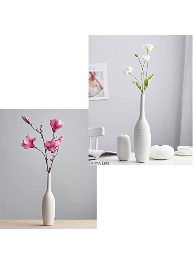 Tall Embossed Line Ceramic Vase with 20 pcs White Vase Fillers